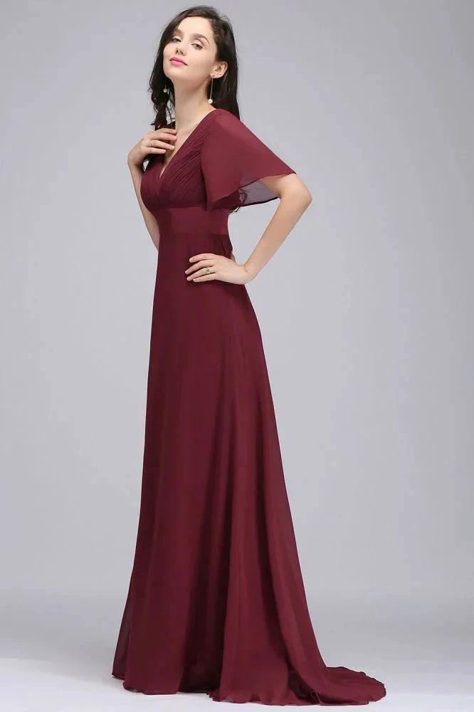 Burgundy Floor-length A-line Chiffon Prom Dress