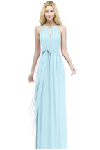 Burgundy Halter A-line Floor Length Bridesmaid Dresses with Bow Sash