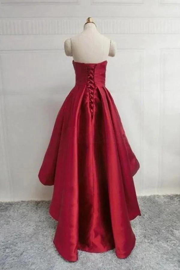 Burgundy Sweetheart Satin High Low Homecoming Dresses Short Prom Dress PD303