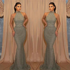 Long Halter Mermaid Sleeveless Evening Prom Dress