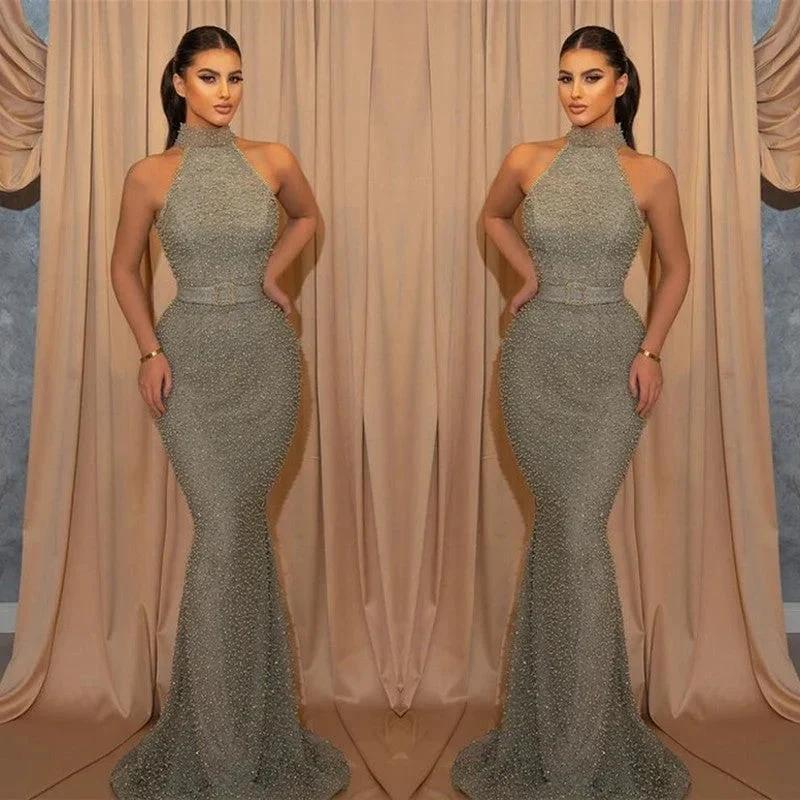 Long Halter Mermaid Sleeveless Evening Prom Dress
