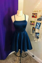 Solid Satin Short Homecoming Dress A-line Graduation Dress Y1865