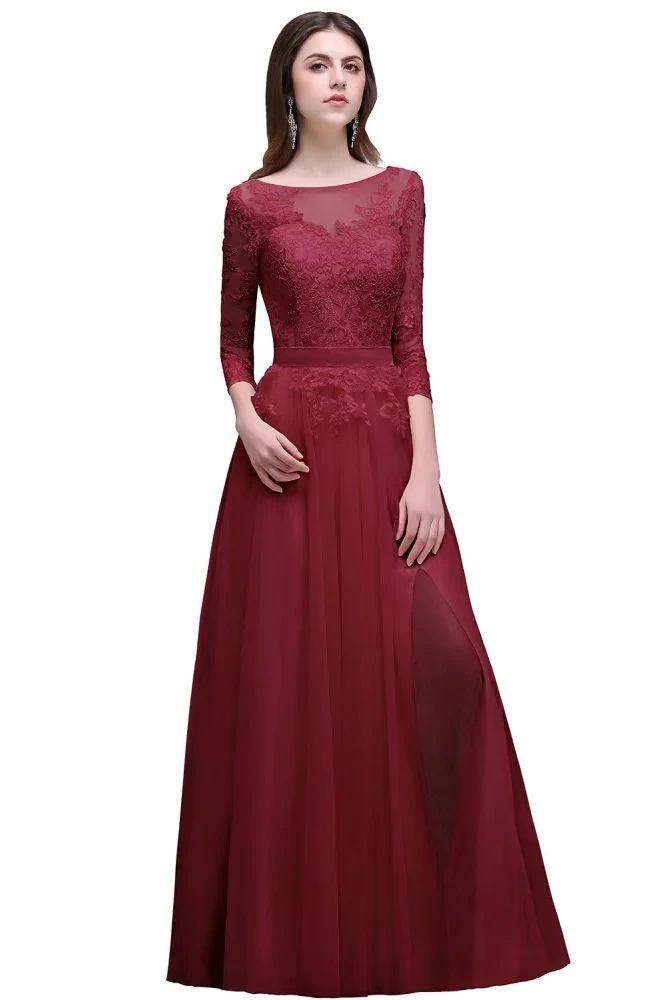Champagne Scoop A-line Lace Appliques Prom Dress