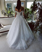 Charming Long A-line Off-the-shoulder Tulle Wedding Dress with Glitter
