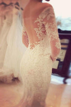 Charming Off The Shoulder Long Sleeves Lace Mermaid Wedding Dress WD018