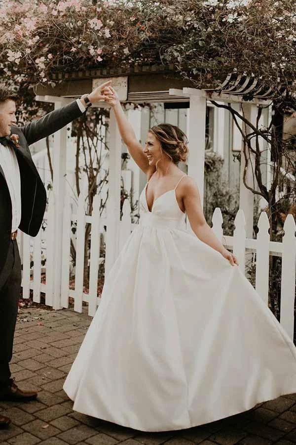 A-Line Straps Floor Length Sleeveless Ivory Wedding Dress  WD308