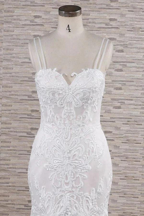 Chic Long Mermaid Sweetheart Spaghetti Strap Appliques Lace Wedding Dress