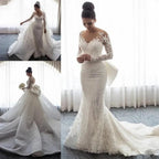 Chic Mermaid Lace Long Sleeves Wedding Dress With Detachable Train