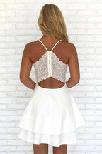 Short Chiffon Layers V-Neck Spaghetti Straps Homecoming Dress