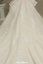 Chic Short Sleeves Tulle Lace Appliques Bridal Gown Spring Garden Wedding Dress