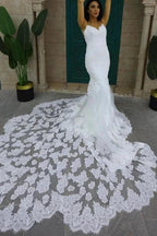 Chic Sleeveless Spaghetti Straps Mermaid Wedding Dress with Chapel Train