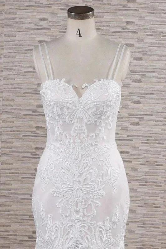 Chic Spaghetti Strap Appliques Mermaid Elegant Wedding Dresses