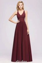 Chiffon Lace A-line Bridesmaid Dresses | V-Neck Sleeveless Floor Length Maid of the Honor Dresses