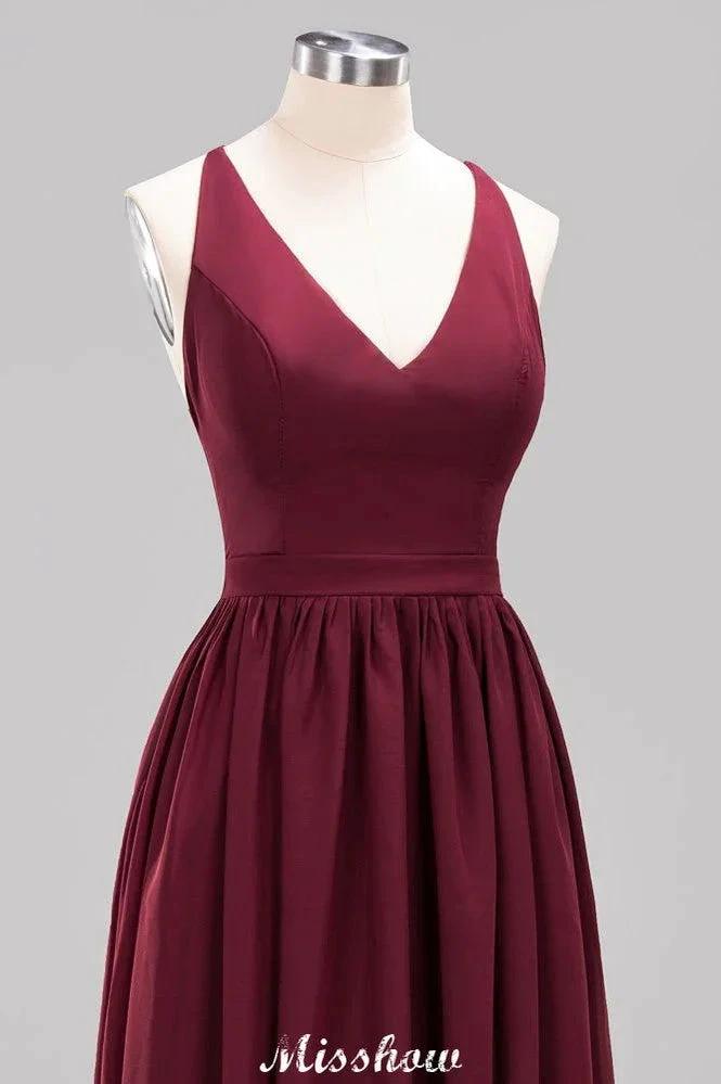 Chiffon Lace A-line Bridesmaid Dresses | V-Neck Sleeveless Floor Length Maid of the Honor Dresses