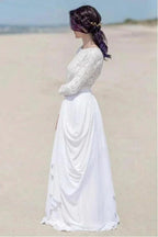 Chiffon Lace Long Sleeve White Zipper Beach Wedding/Bridal Dress WD451