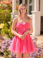A Line  Fuchsia Tulle Strapless Homecoming Dress