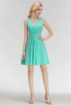Classic V-Neck Floral Mini Cocktail Dress Sleeveless Chiffon Knee Length Homecoming Dress