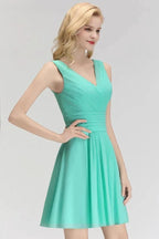 Classic V-Neck Floral Mini Cocktail Dress Sleeveless Chiffon Knee Length Homecoming Dress