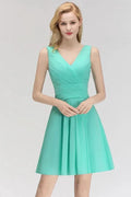Classic V-Neck Floral Mini Cocktail Dress Sleeveless Chiffon Knee Length Homecoming Dress