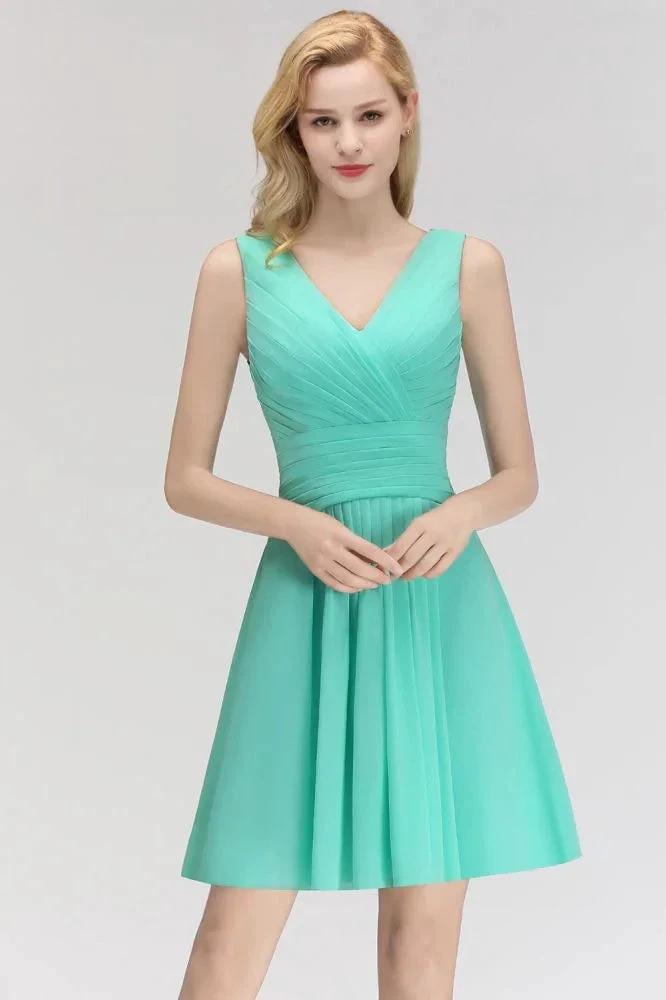 Classic V-Neck Floral Mini Cocktail Dress Sleeveless Chiffon Knee Length Homecoming Dress