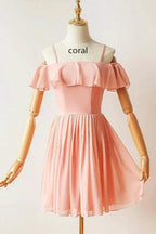Cold Sleeves Short Prom Dress Blue Chiffon Homecoming Dress PD427