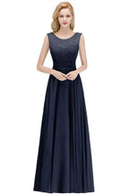 Crew Neck Lace Top Sleeveless Chiffon Bridesmaid Dress Aline Formal Dress