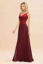 Cross Backless  Floor Length Satin Evening Gowns Burgundy Bridesmaid Dress