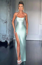 Satin Maxi Dress Cross Over Straps with A Self Tie Fastening SYP178