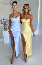 Satin Maxi Dress Cross Over Straps with A Self Tie Fastening SYP178