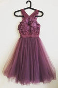 Cute A-line  Applique Tulle  Purple Homecoming Dresses PD300