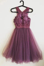 Cute A-line  Applique Tulle  Purple Homecoming Dresses PD300