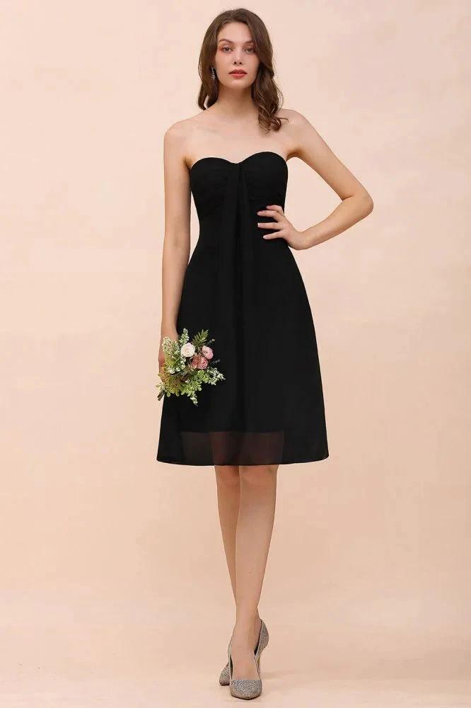 Cute Black knee length Bridesmaid Dress Sweetheart homecoming Dress for Girls