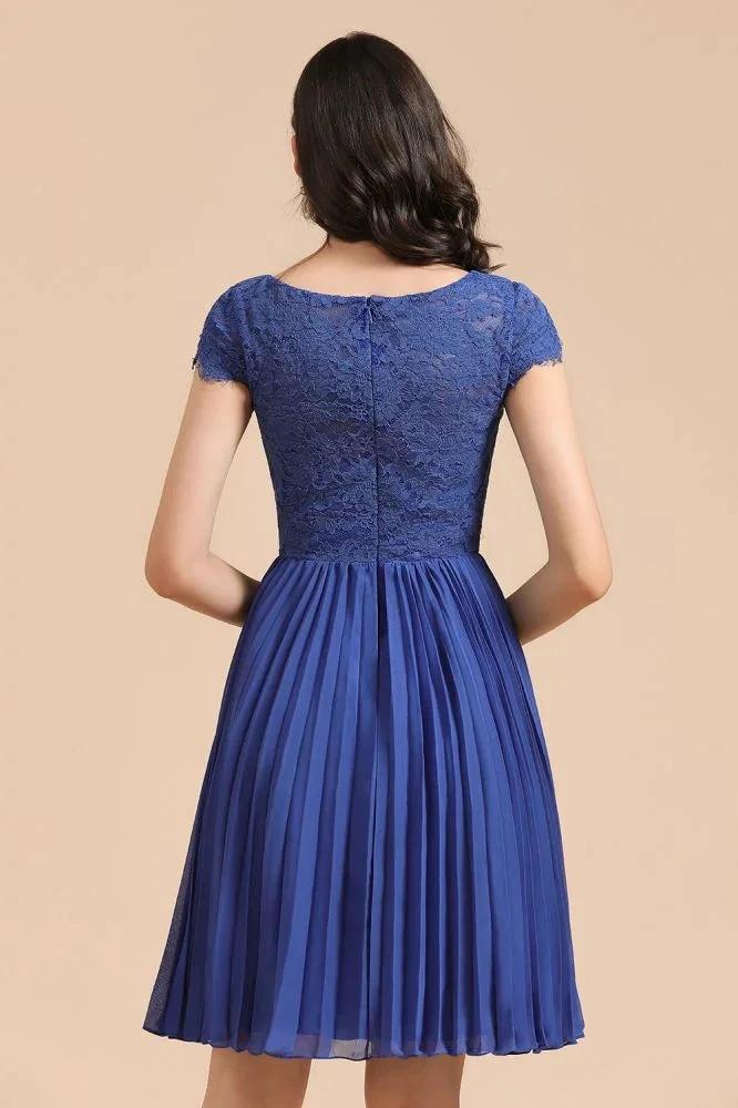 Cute Lace Chiffion Mini Party Dress Short Sleeves  Knee Length Homecoming Dress