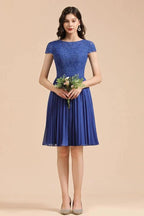Cute Lace Chiffion Mini Party Dress Short Sleeves  Knee Length Homecoming Dress