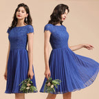 Cute Lace Chiffion Mini Party Dress Short Sleeves  Knee Length Homecoming Dress