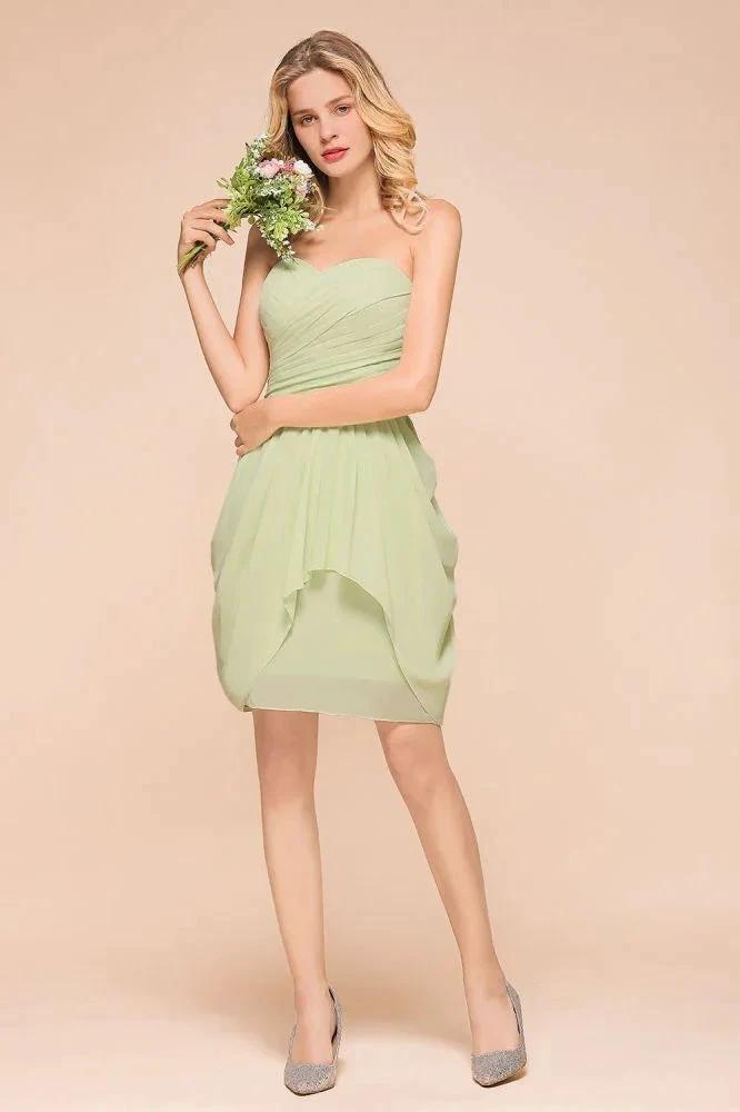 Cute Sleeveless slim Ruffle Chiffon Mini Bridesmaid Dress Wedding Guest Dress