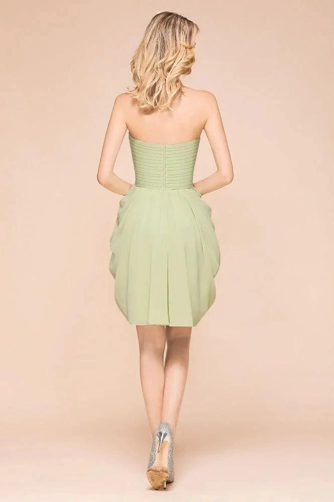 Cute Sleeveless slim Ruffle Chiffon Mini Bridesmaid Dress Wedding Guest Dress
