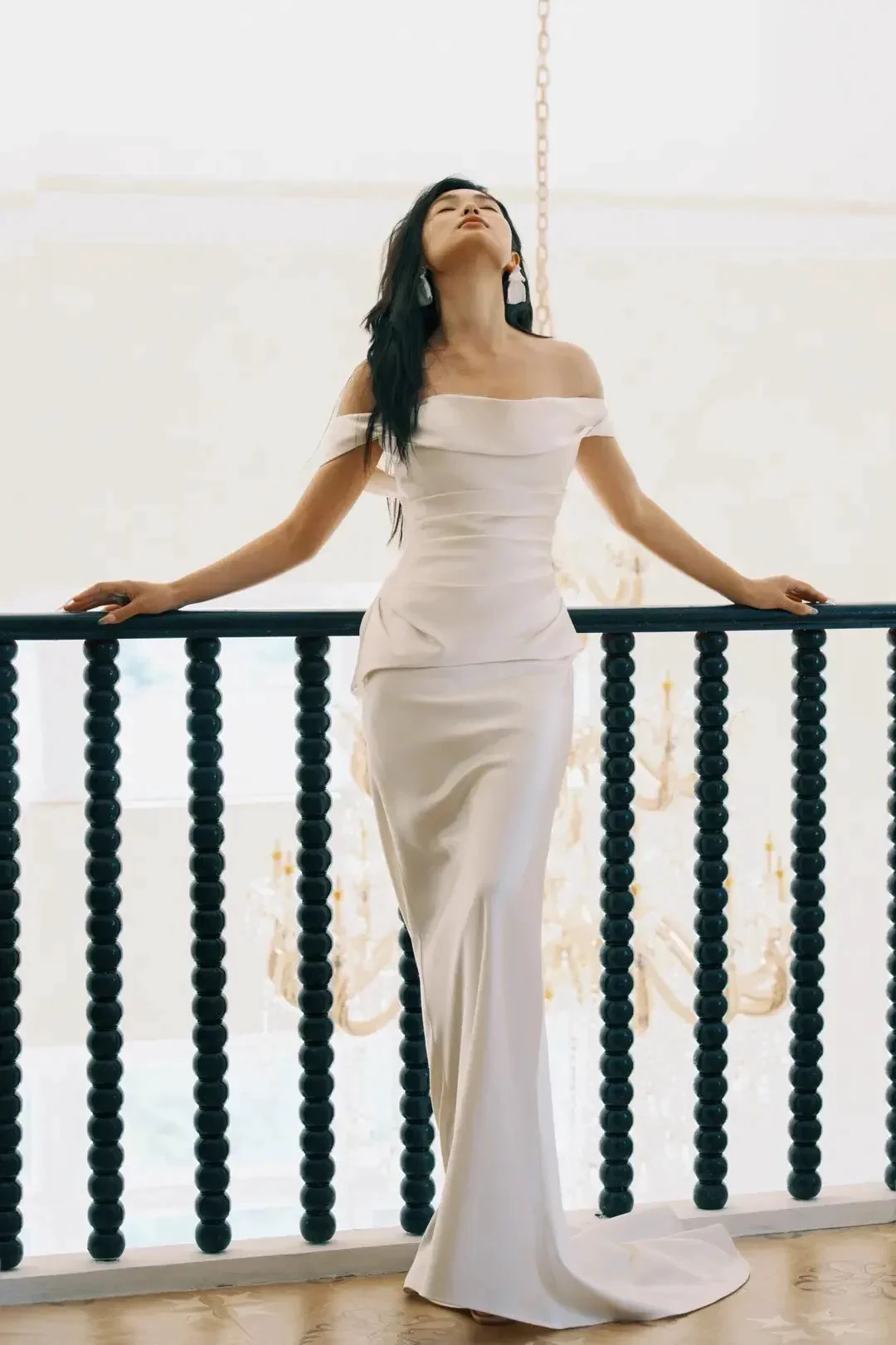 Charming Off Thes Satin Mermaid Evening Dress,White Prom Dress Wedding Dress Y8592