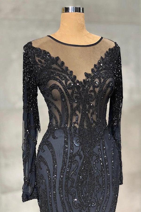 Elegant Long Mermaid Tulle Lace Prom Dress with Sleeves