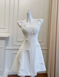 Cute White A Line Satin Homecoming Dress Mini Party Dress With Bow Y8579