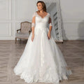Simple A-Line Wedding Dresses Plus Size Women V-Neck Bride Gowns Half Sleeves Applique Vestido De Noiva Custom Made
