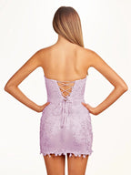 Blue Tight Lace Short Homecoming Dress with Appliques