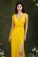 Deep V neck Sleeveless Split Front Floor-Length Prom dress