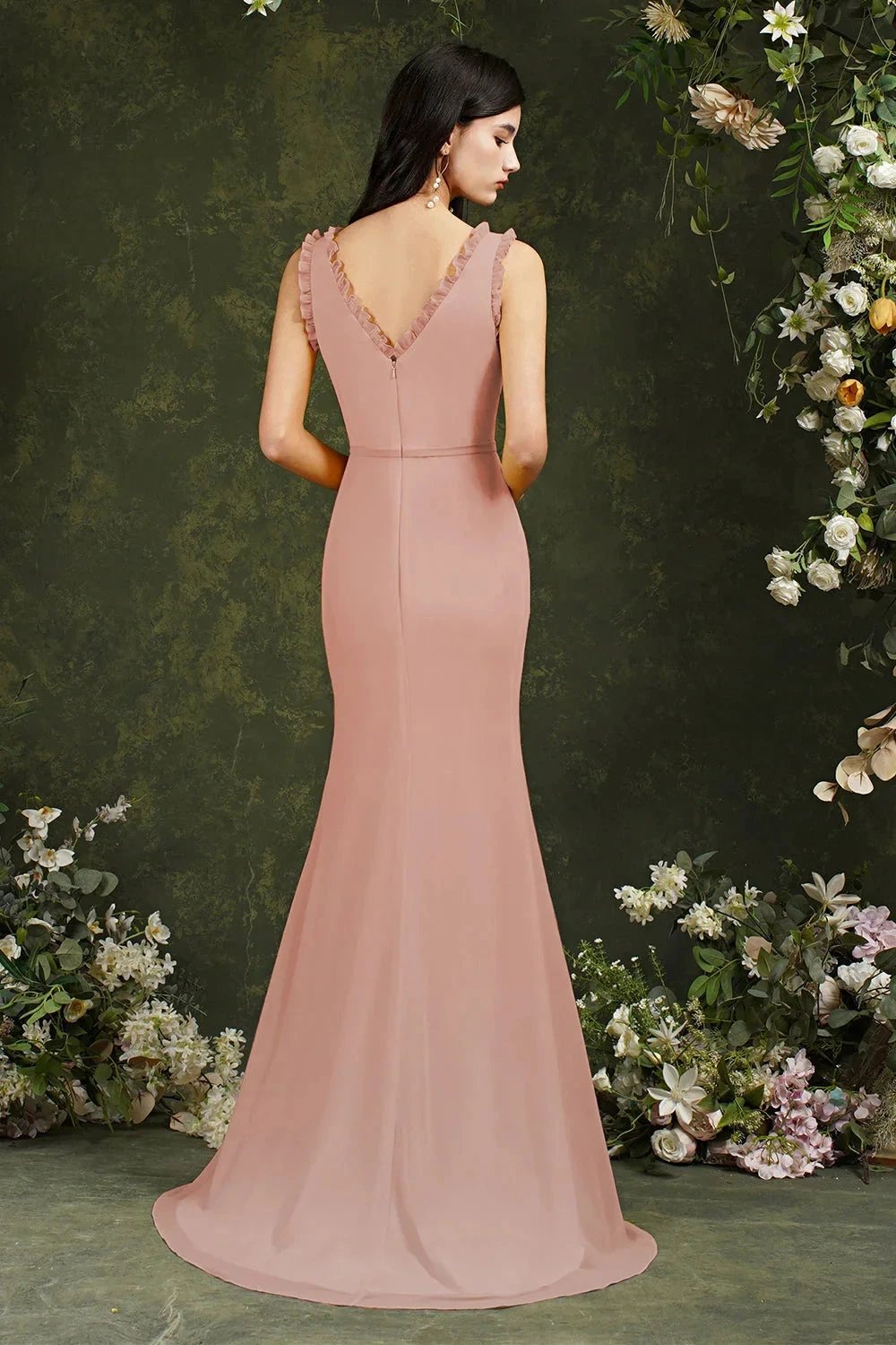 Deep V neck Sleeveless Split Front Floor-Length Prom dress