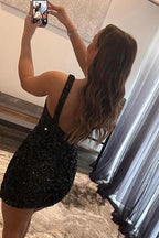 Designer Black One Shoulder Sleeveless Short Homecoming Dresses