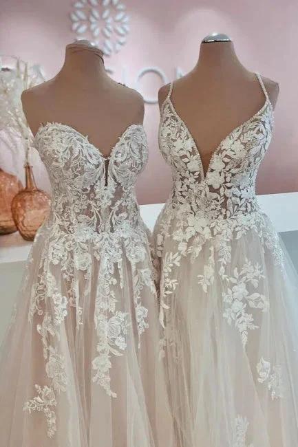 Designer Elegant A-Line Sweetheart Wedding Dresses With Lace
