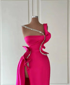 Designer Long Glitter Sleeveless Split Front Prom Dress With Ruffles
