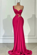 Designer Long Mermaid One Shoulder Sleeveless Satin Prom Dress