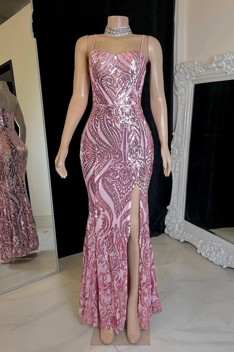 Designer Long Mermaid Spaghetti Straps Split Front Prom Dress