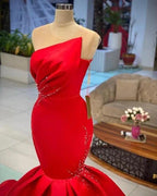 Designer Long Red Sleeveless Mermaid Prom dresses